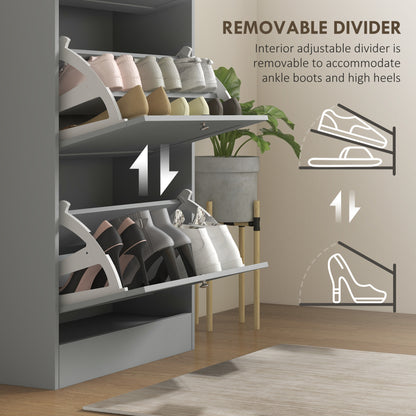 Narrow Shoe Cabinet with 3 Flip Drawers for 18 Pairs of Shoes Grey