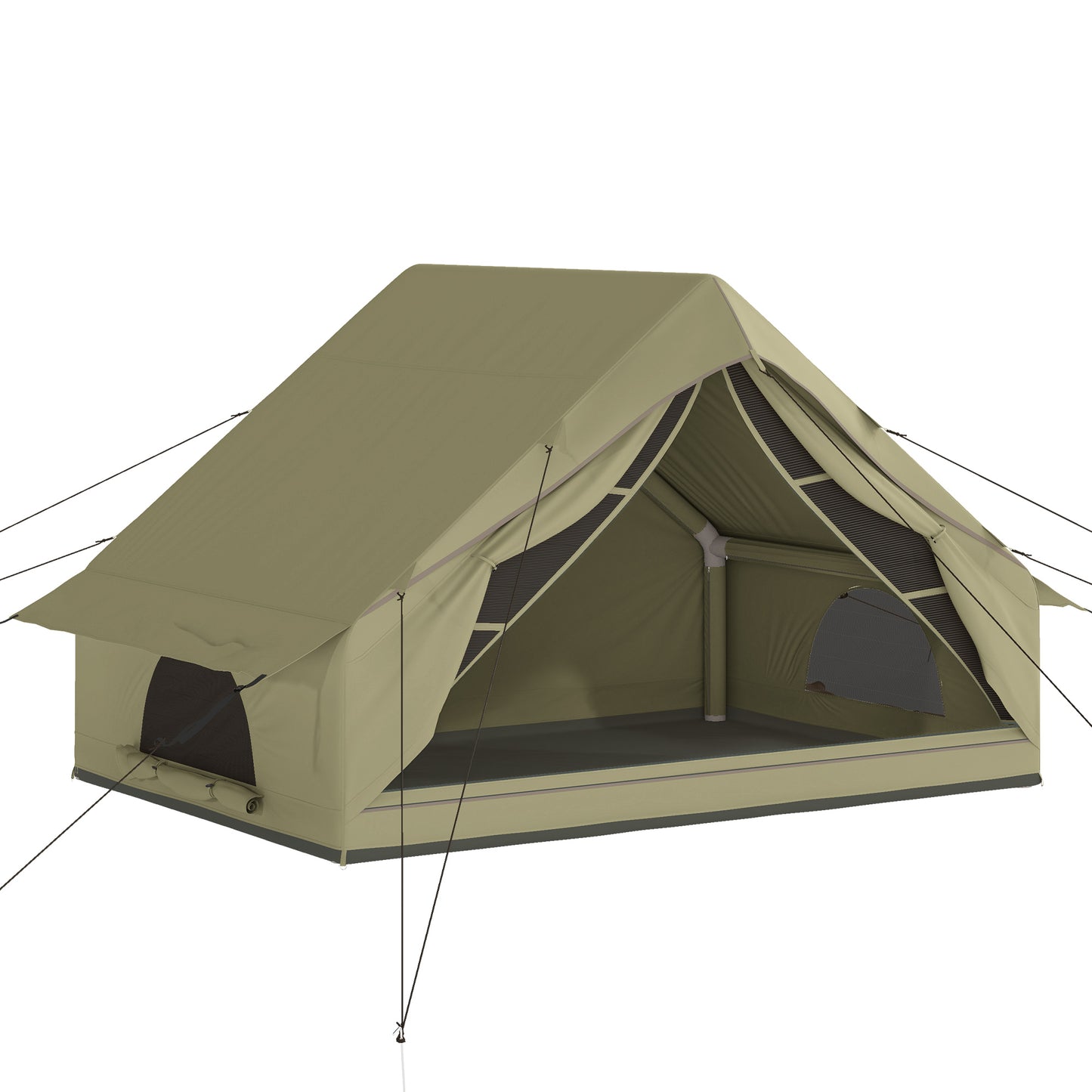 Inflatable Camping Tent with Air Pump, Easy Setup 2-4 Person Blow Up Glamping Tent, 3000mm Waterproof with Mesh Windows and Carry Bag, House Design for Family Weekend Camping, Green