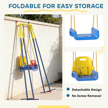 3 in 1 Toddler Swing Set, Folding Child Swing Set for Kids, Blue