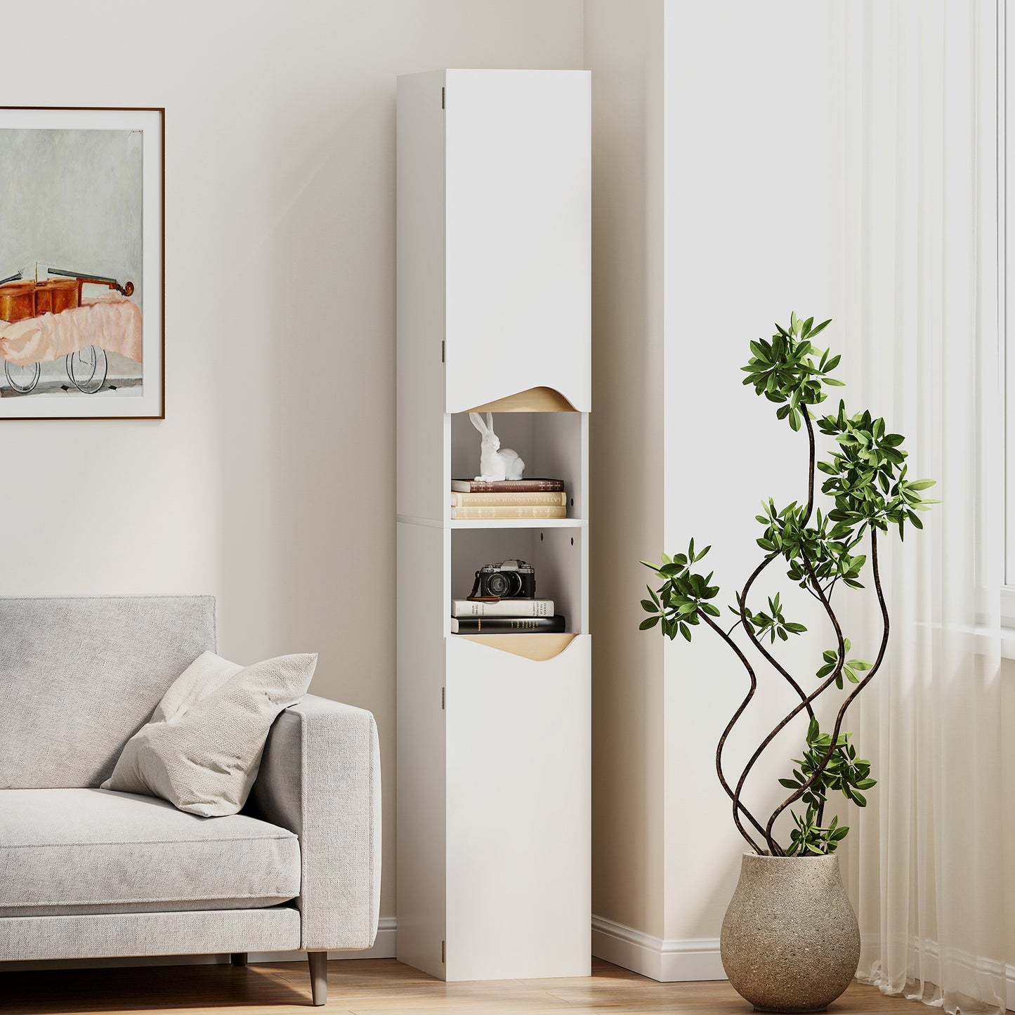 Slim Bathroom Storage Cabinet, Tall Bathroom Cabinet with 2 Doors