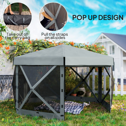 3 x 3(m) Hexagon Pop Up Gazebo with 5 Sides, Netting, Light Grey