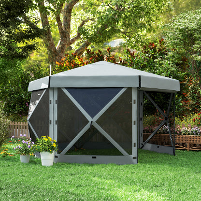 3 x 3(m) Hexagon Pop Up Gazebo with 5 Sides, Netting, Light Grey