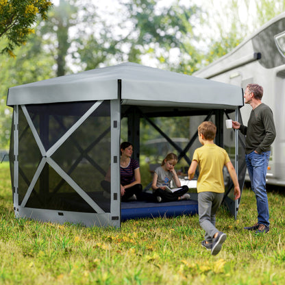 3 x 3(m) Hexagon Pop Up Gazebo with 5 Sides, Netting, Light Grey