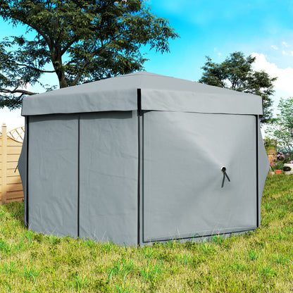 3 x 3(m) Hexagon Pop Up Gazebo with 5 Sides, Netting, Light Grey
