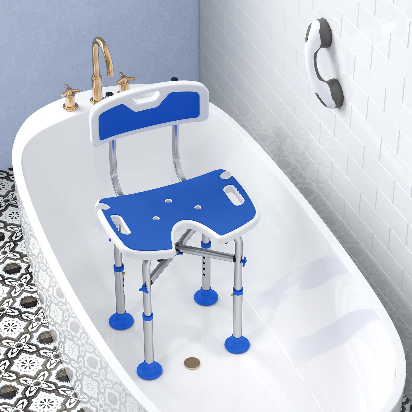Shower Chair with U-Shaped Cutout, Height Adjustable Shower Chair