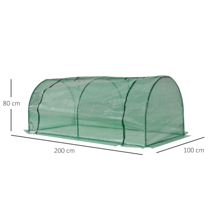 Tunnel Greenhouse Green Grow House for Garden Outdoor, Steel Frame, PE Cover, Green, 200 x 100 x 80cm