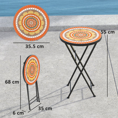 Mosaic Garden Table, 35.5cm Folding Coffee Table, Orange