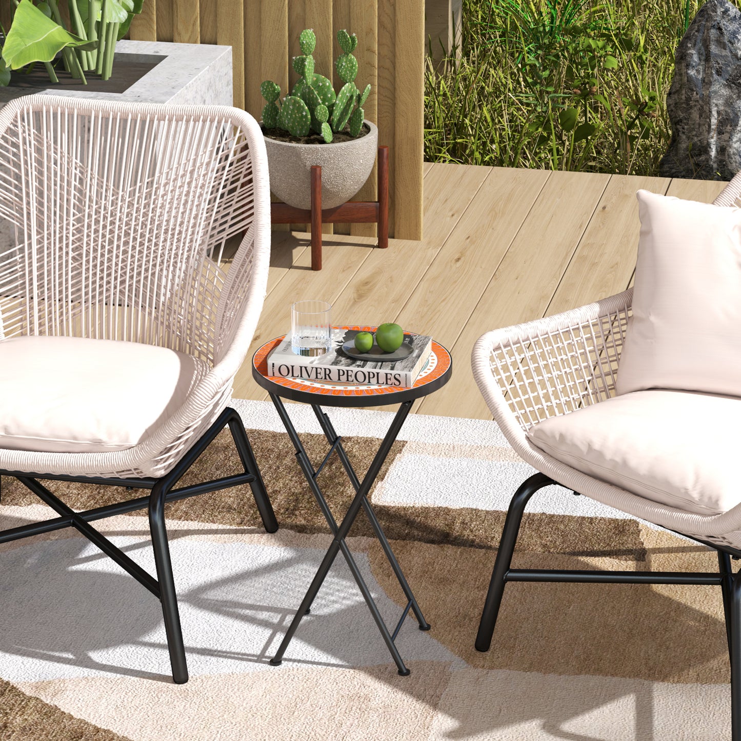 Mosaic Garden Table, 35.5cm Folding Coffee Table, Orange