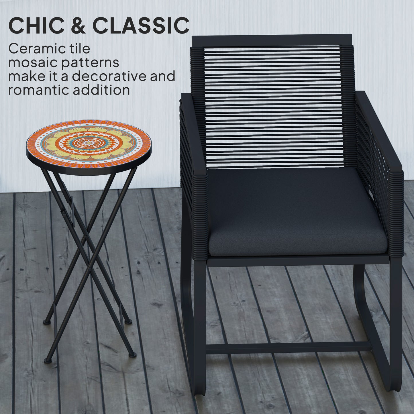 Mosaic Garden Table, 35.5cm Folding Coffee Table, Orange