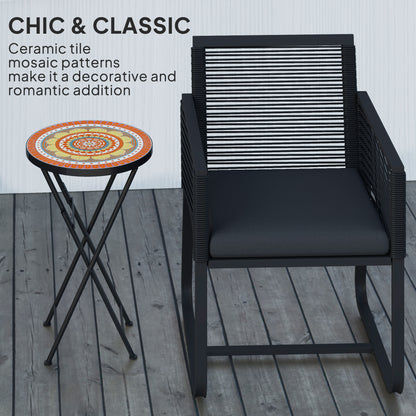 Mosaic Garden Table, 35.5cm Folding Coffee Table, Orange