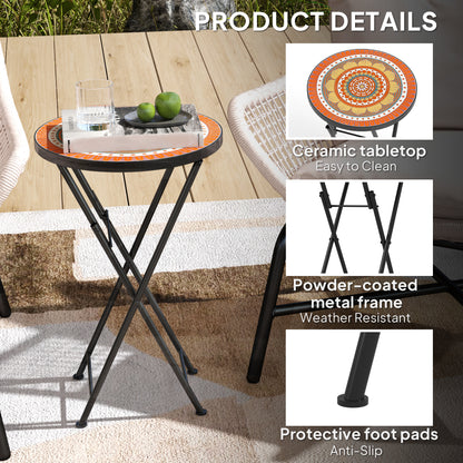 Mosaic Garden Table, 35.5cm Folding Coffee Table, Orange