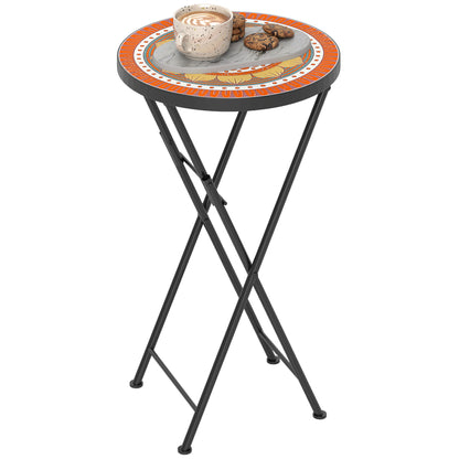 Mosaic Garden Table, 35.5cm Folding Coffee Table, Orange