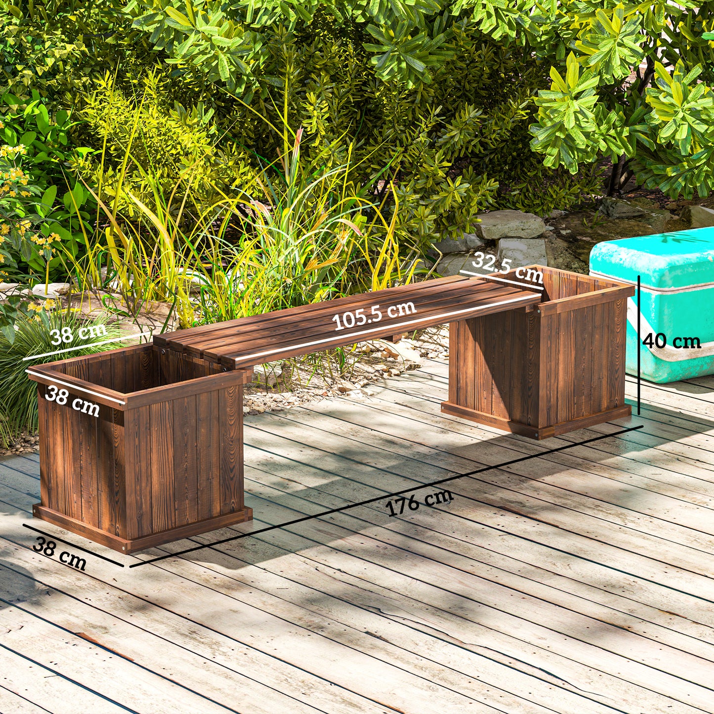 Wooden Garden Planter & Bench Combination Garden Raised Bed