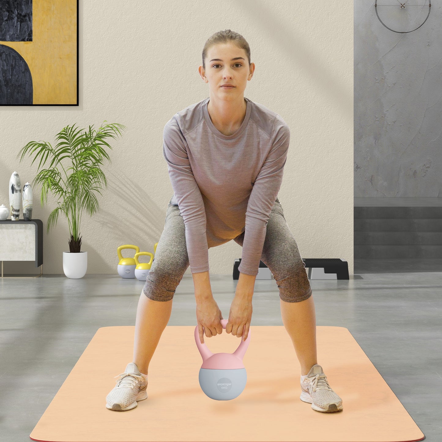 6KG Kettlebell with Soft Body and Non-Slip Handle, Pink and Grey