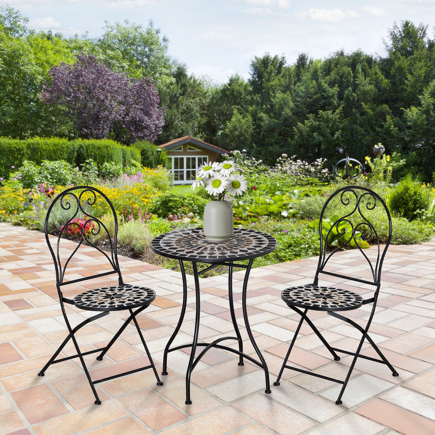3 PCs Garden Bistro Set W/ Balcony Table and Chairs Metal Frame