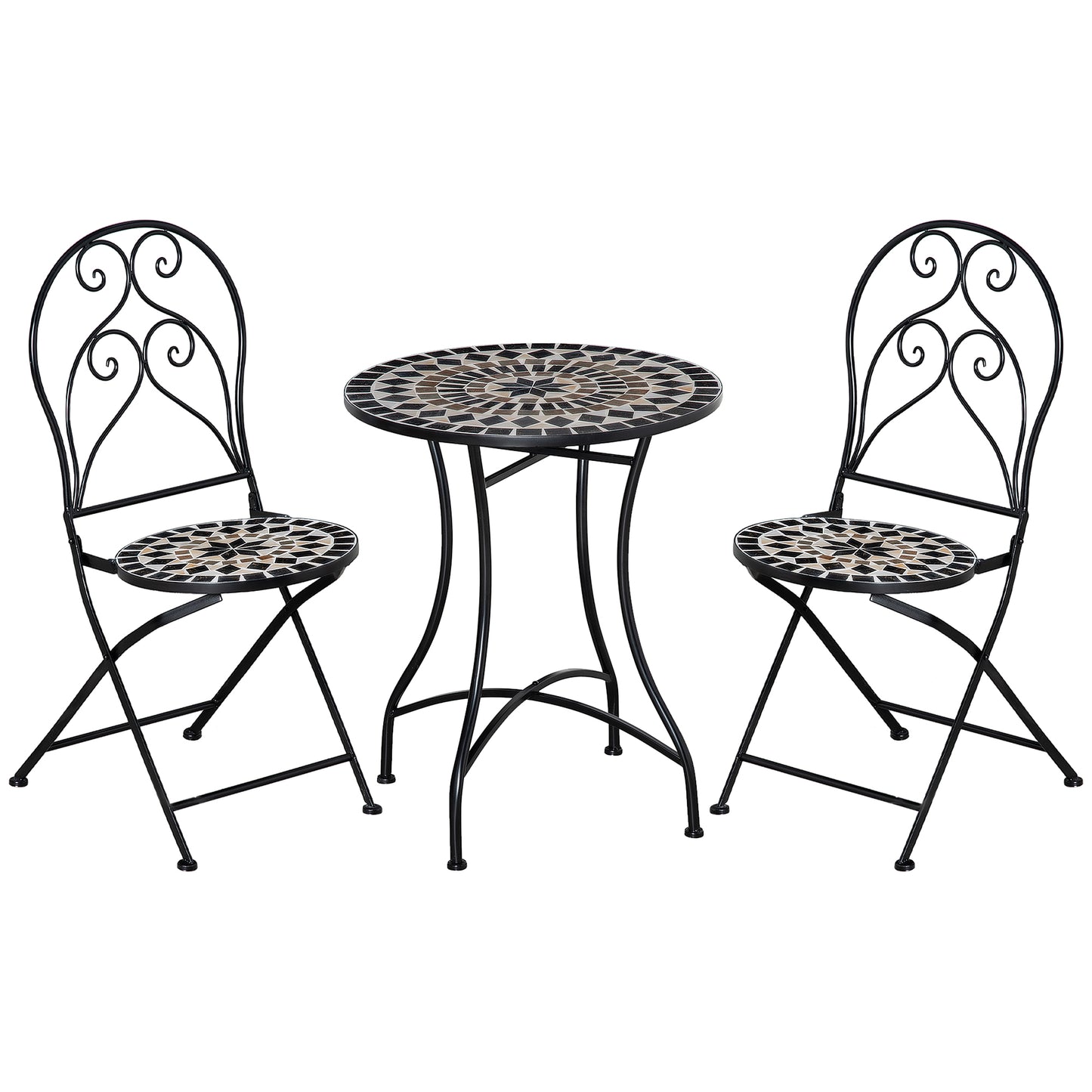 3 PCs Garden Bistro Set W/ Balcony Table and Chairs Metal Frame