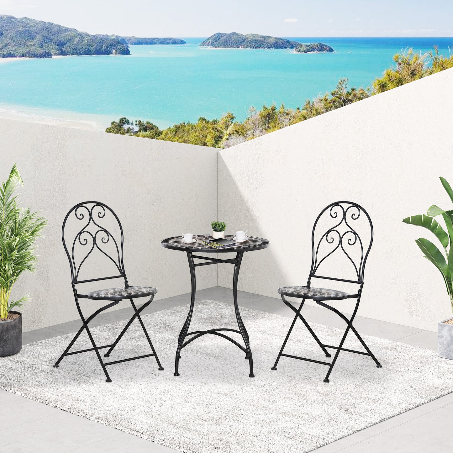 3 PCs Garden Bistro Set W/ Balcony Table and Chairs Metal Frame