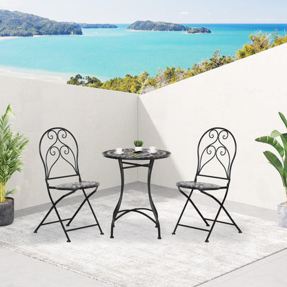 3 PCs Garden Bistro Set W/ Balcony Table and Chairs Metal Frame