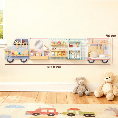 Wooden Busy Board, 5 in 1 Wall Panel Sensory Toy for Kids