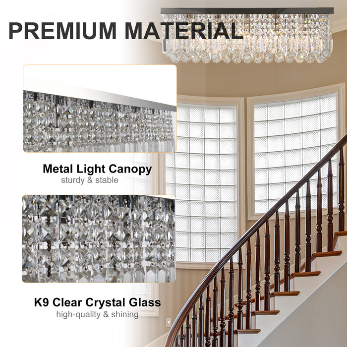 Modern Crystal Ceiling Square Crystal Chandelier for Living Room, Dining Room, Hall, E14 Base, Silver, 80 x 25 x 23cm