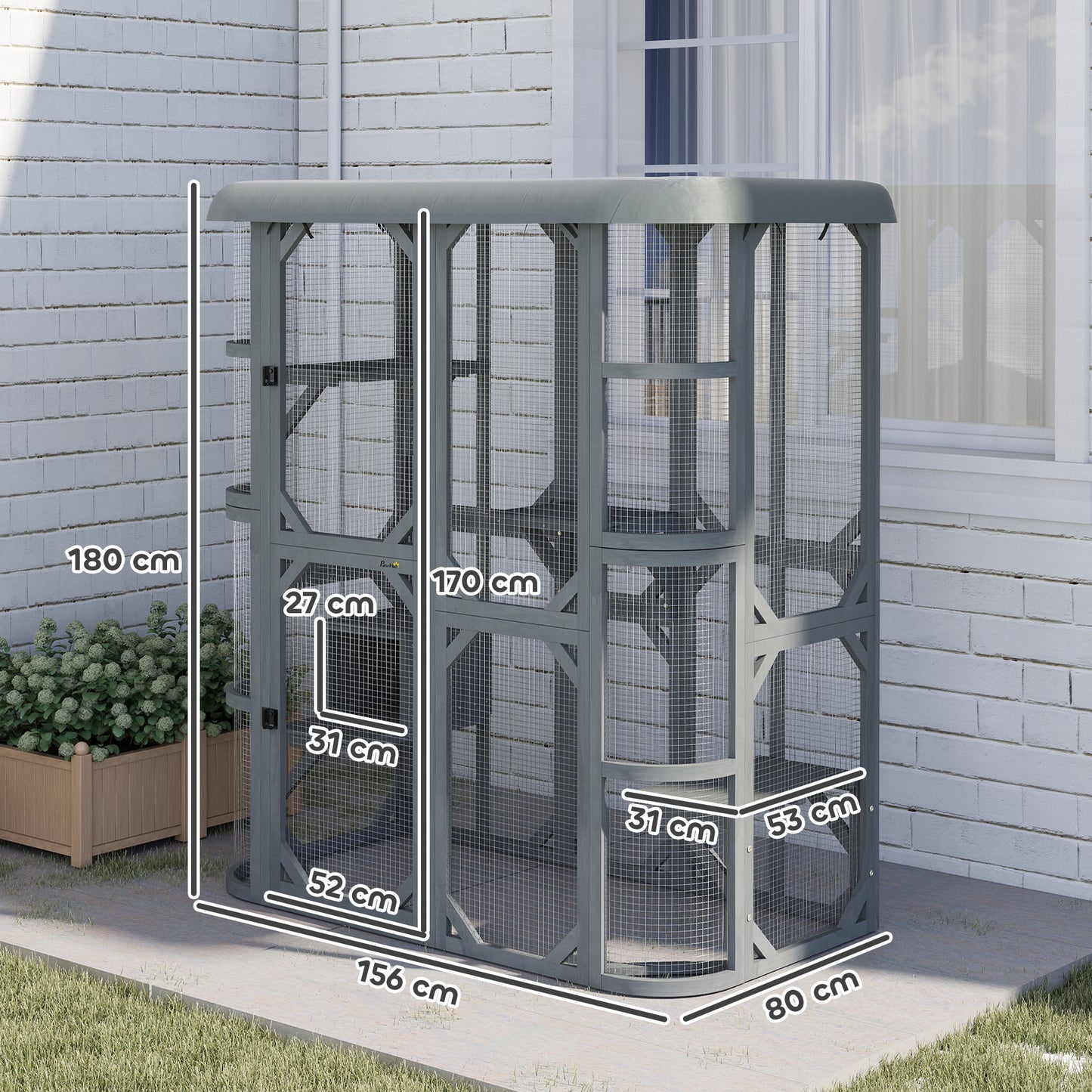 Walk-in Catio, Outdoor Cat Enclosure with 4 Jumping Platforms, Condo