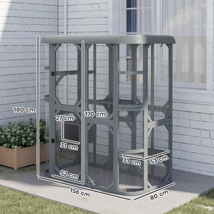 Walk-in Catio, Outdoor Cat Enclosure with 4 Jumping Platforms, Condo