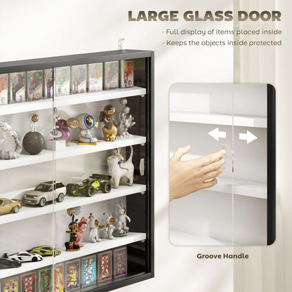 5-Tier Wall Display Shelf Cabinet with Glass Doors, Black and White