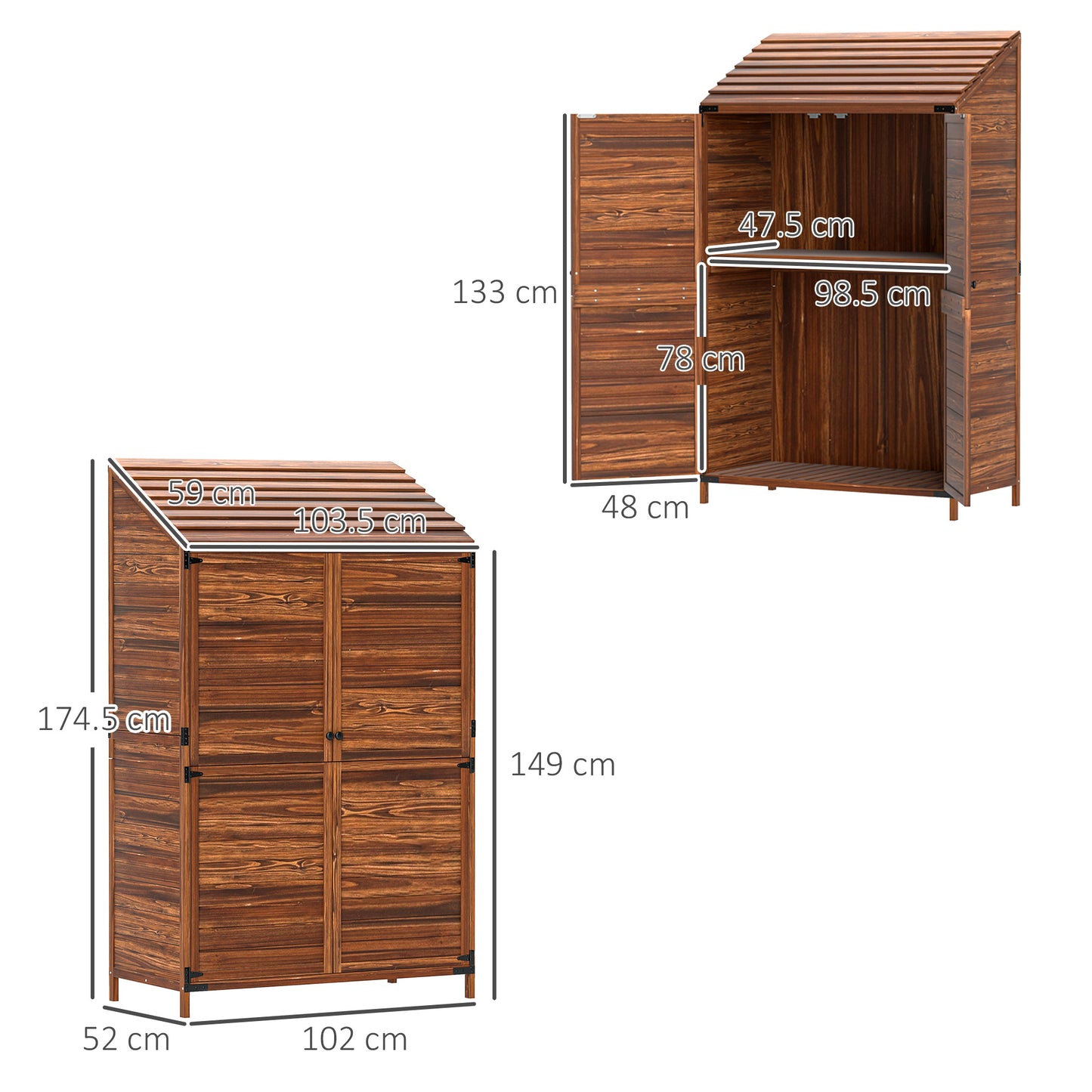 Wooden Garden Storage Shed w/Double Doors and Shelves, Mixed-Brown