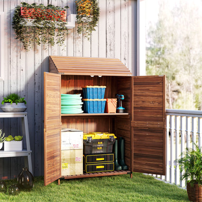 Wooden Garden Storage Shed w/Double Doors and Shelves, Mixed-Brown