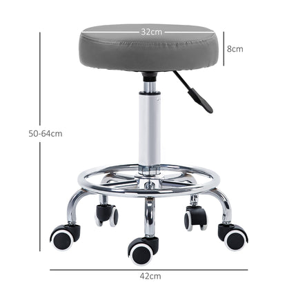 Round PU leather Salon Beautician Stool Adjustable Height, Grey