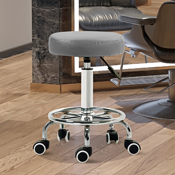 Round PU leather Salon Beautician Stool Adjustable Height, Grey