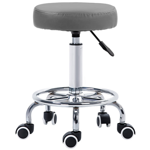 Round PU leather Salon Beautician Stool Adjustable Height, Grey