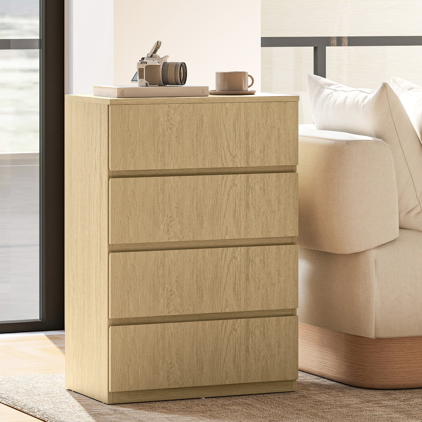 Bedroom Chest of Drawers, 4 Drawers Dresser, Drawer Unit, Natural