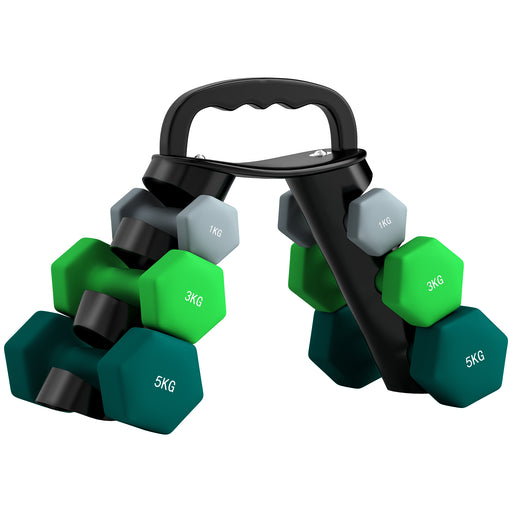 Dumbbells Set with Carry Storage Rack, 2 x 1kg, 2 x 3kg, 2 x 5kg