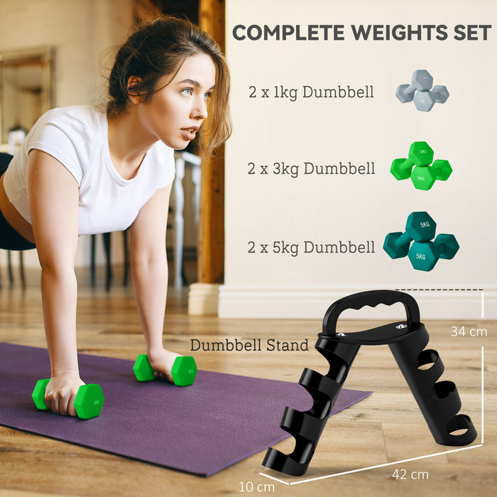 Dumbbells Set with Carry Storage Rack, 2 x 1kg, 2 x 3kg, 2 x 5kg