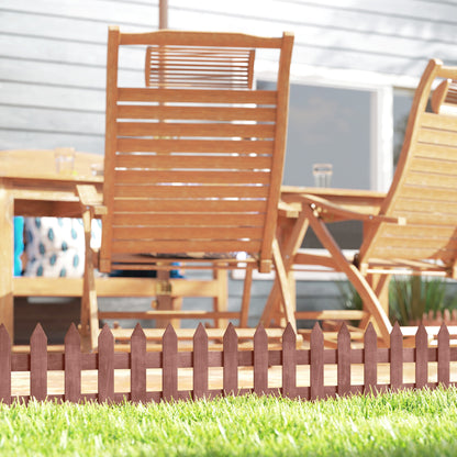 Pack of 12 Wooden Border Fences, Garden Fixed Picket Fence for Lawn Edging, Flowerbed, 60L x 1D x 34H cm, Rustic Brown