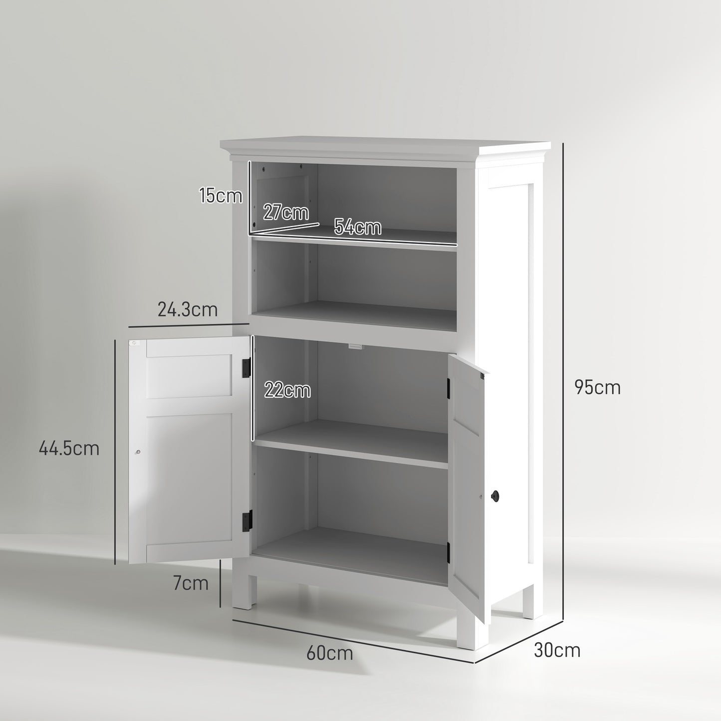 Modern Bathroom Storage Cabinet with Open Shelves, White