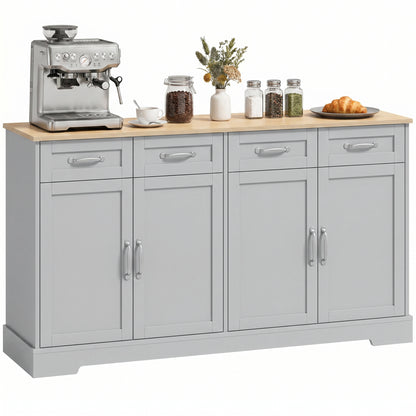 Sideboard with 4 Drawers, 4 Doors and 2 Adjustable Shelves, Grey