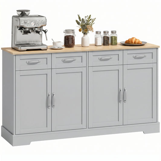 Sideboard with 4 Drawers, 4 Doors and 2 Adjustable Shelves, Grey