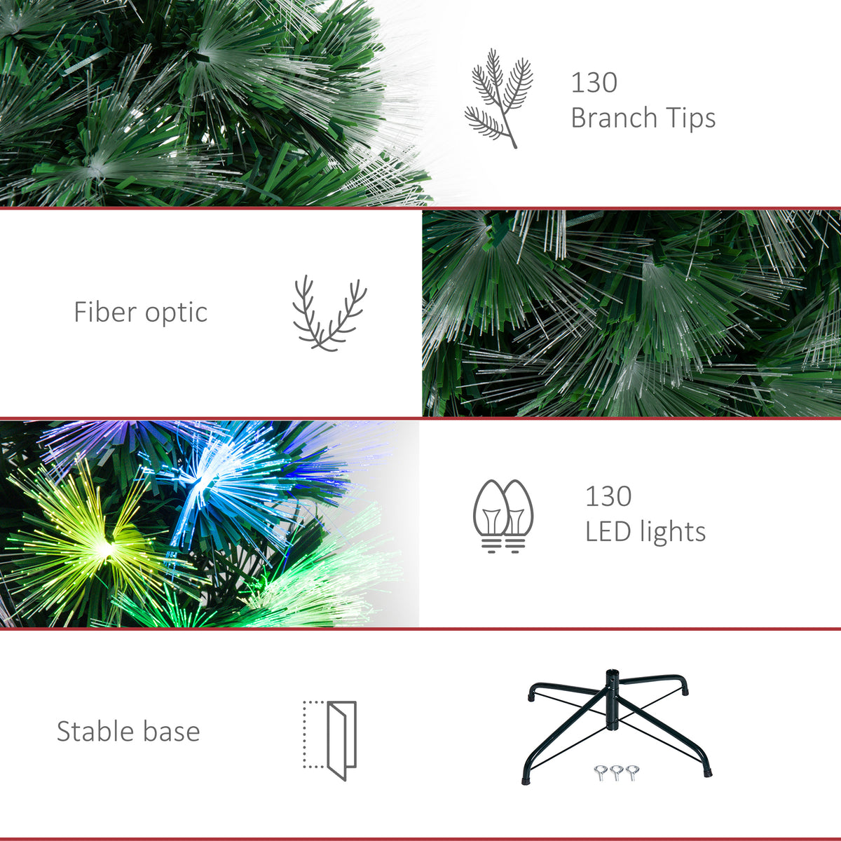 4ft Pre-Lit Fibre Optic Christmas Tree with 130 Multicolour LEDs