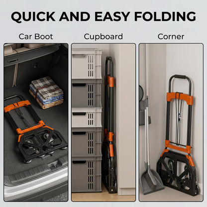 Heavy Duty Foldable Trolley on Wheels, Black and Orange