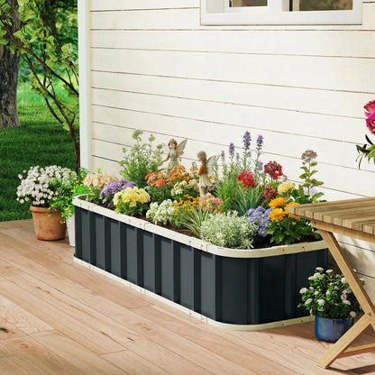 Galvanised Raised Garden Bed with Gloves, Dark Grey