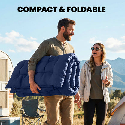 Sleeping Mat, Foldable Camping Pad with Elastic Straps Dark Blue