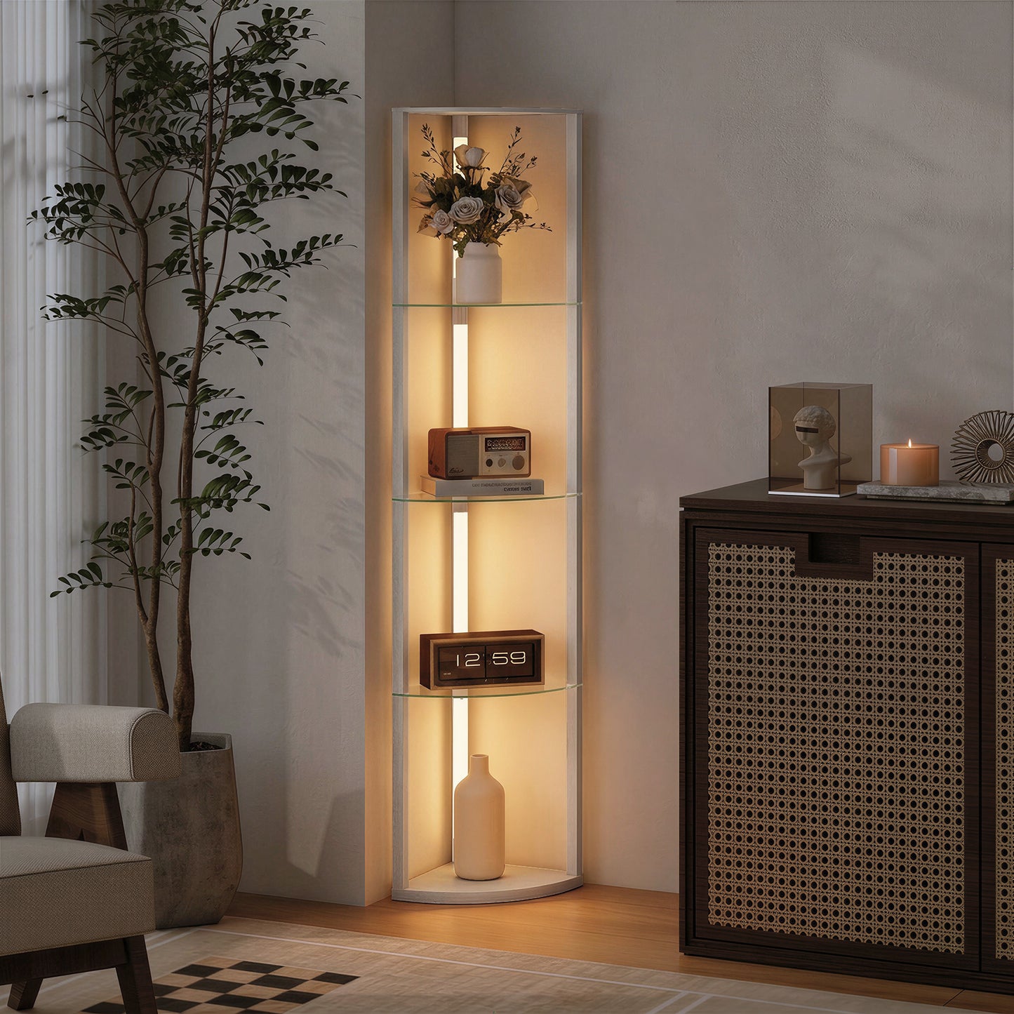 LED Floor Lamp with Shelves, Dimmable Standing Lamp with Foot Switch
