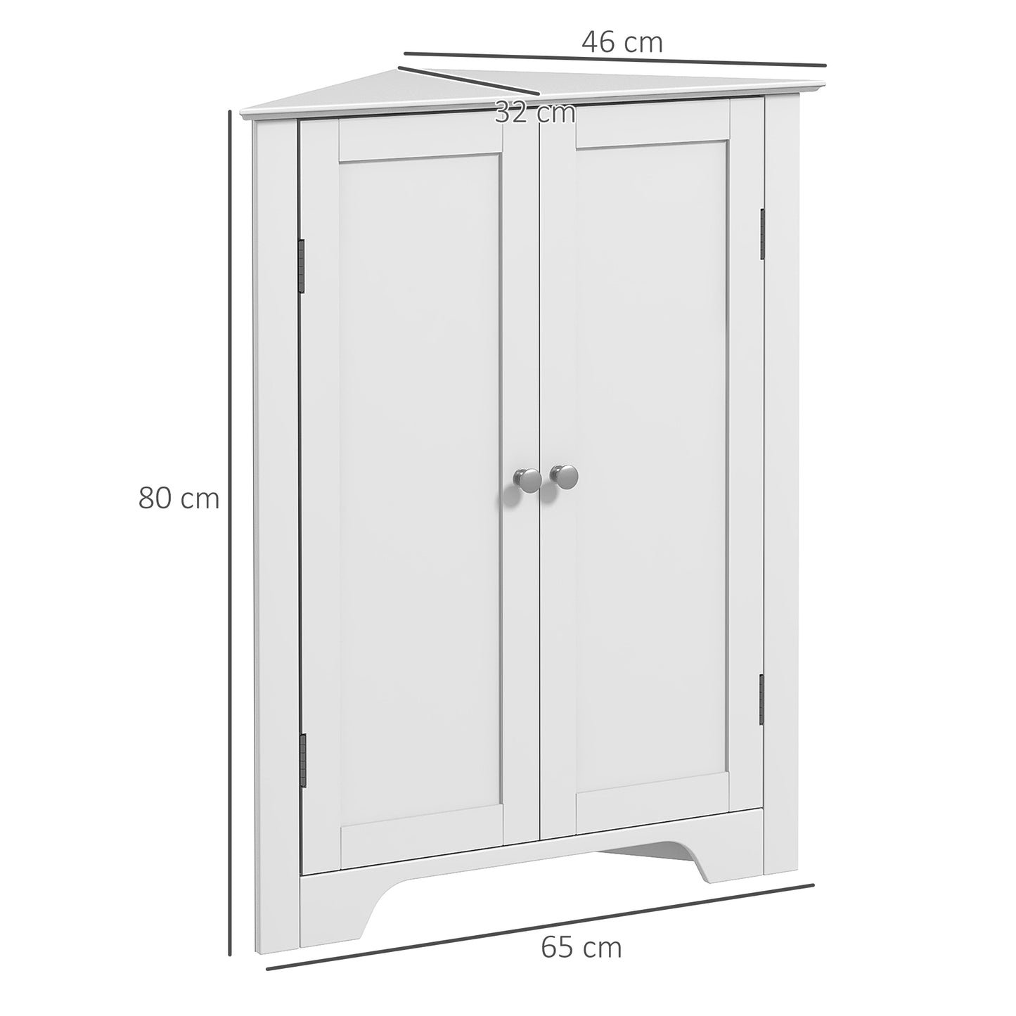 Corner Bathroom Cabinet, Recessed Doors and Adjustable Shelf, White