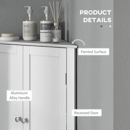 Corner Bathroom Cabinet, Recessed Doors and Adjustable Shelf, White
