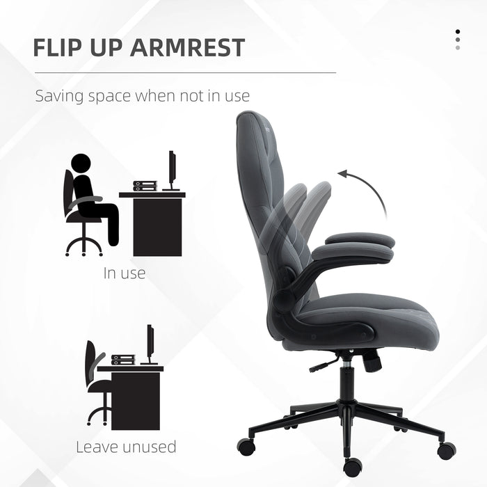 Home Office Desk Chair, Computer Chair with Flip Up Armrests, Swivel Seat and Tilt Function, Grey