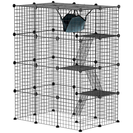4-Tier Cat Cage Indoor, DIY Cat Playpen with Hammock, Ramps, 5 Doors