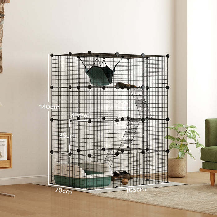 4-Tier Cat Cage Indoor, DIY Cat Playpen with Hammock, Ramps, 5 Doors