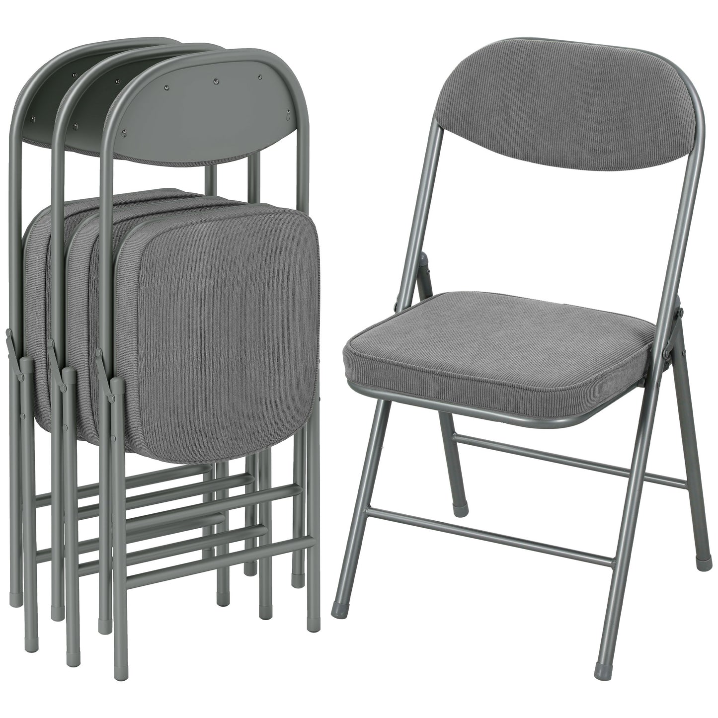 Folding Chairs Set of 4 with Cushioned Seat, Steel Frame, Grey